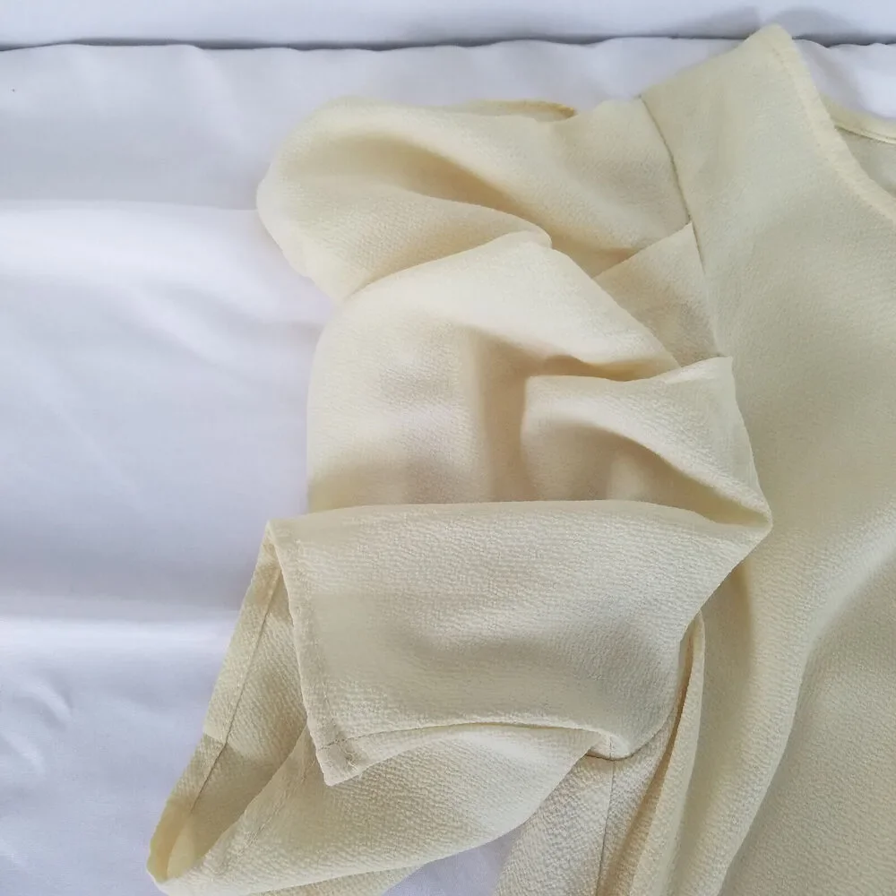 Bluheaven Shirt Womens Medium Top Yellow Short Cold Shoulder Sleeve‎ Round Neck - Picture 4 of 9